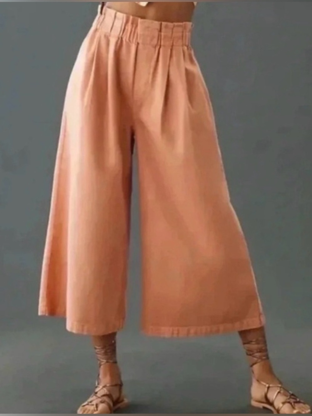 Pilcro Paper Bag Waist Super‎ Wide Leg Cropped Pull On Denim Pants Sz S culotes